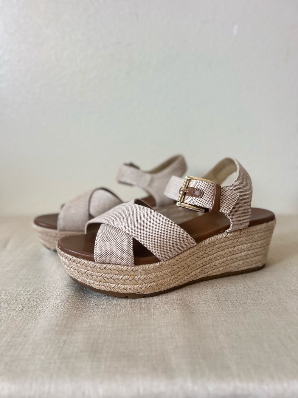 MICHAEL Michael Kors Beige Espadrille Platform Wedge Sandals